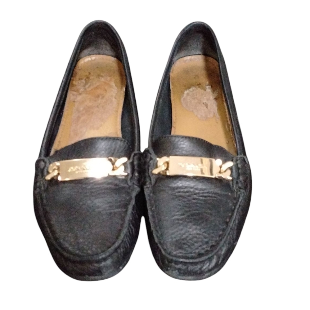 Coach Black Leather Loafers with Gold Accent - Picture 2 of 11